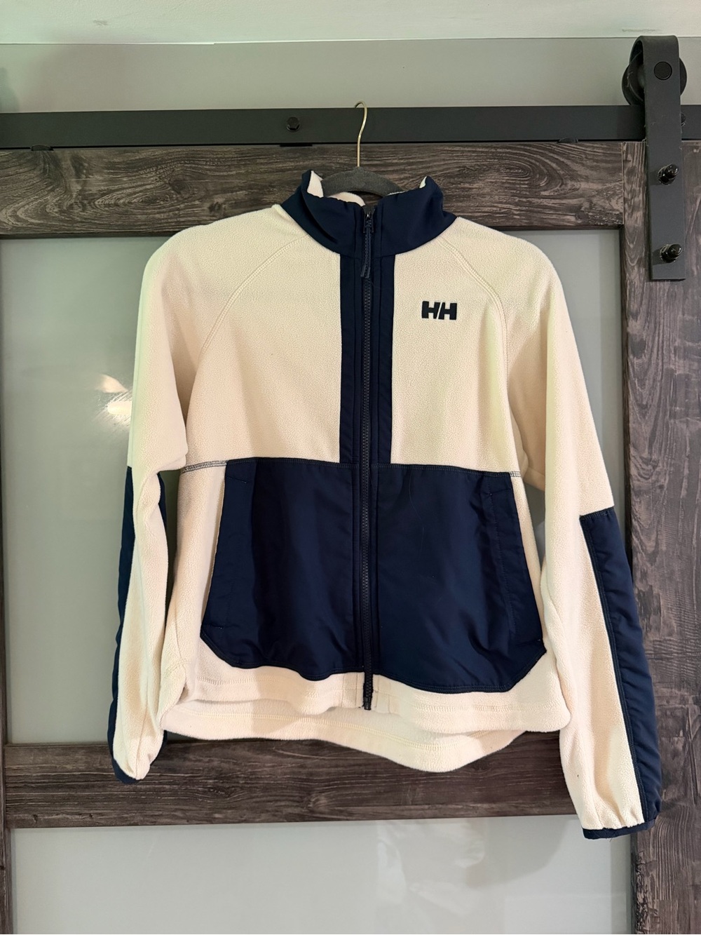 Helly Hansen Cream and Navy Zip-Front Utility Jacket